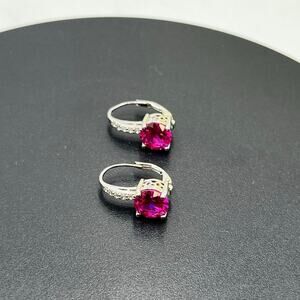 BBJ Sterling Silver Filigree Pink Sapphire White Topaz
Dangle Earrings‎